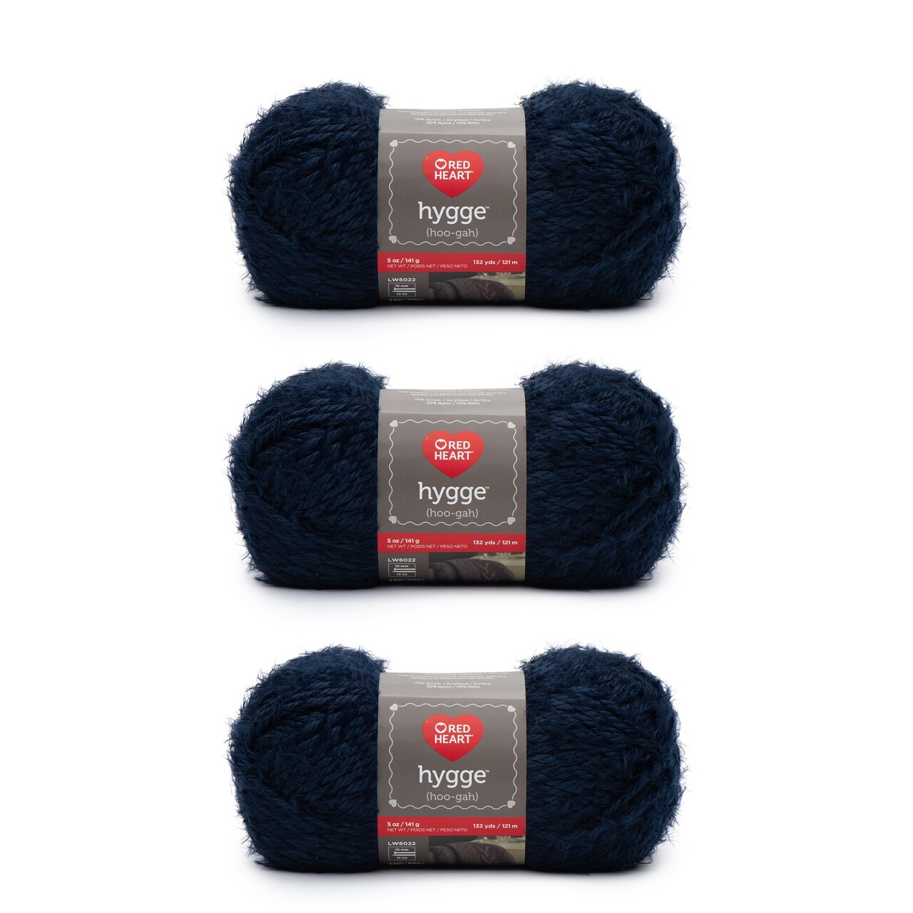 Red Heart Hygge Indigo Yarn - 3 Pack of 141g/5oz - Acrylic Nylon Blend - 5 Bulky - 132 Yards - Knitting/Crochet